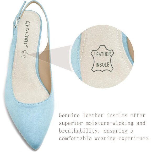 Women’s Light Blue Suede Closed Pointed Toe Kitten Heels Slingback Pumps Shoes - Picture 2 of 5